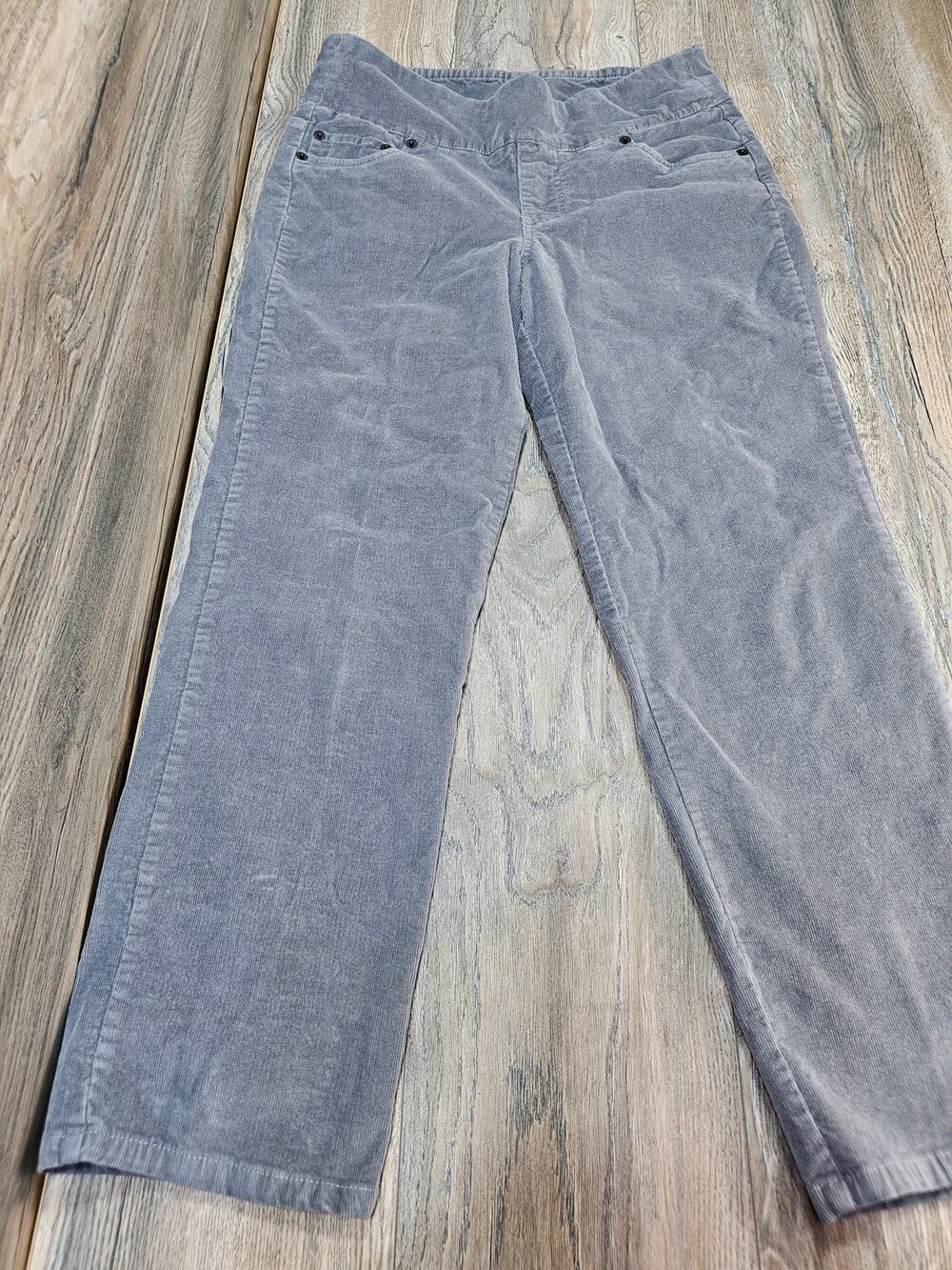 Bedford Fair Women's 12P Petite Gray Corduroy Pull On Stretch Pants Pockets